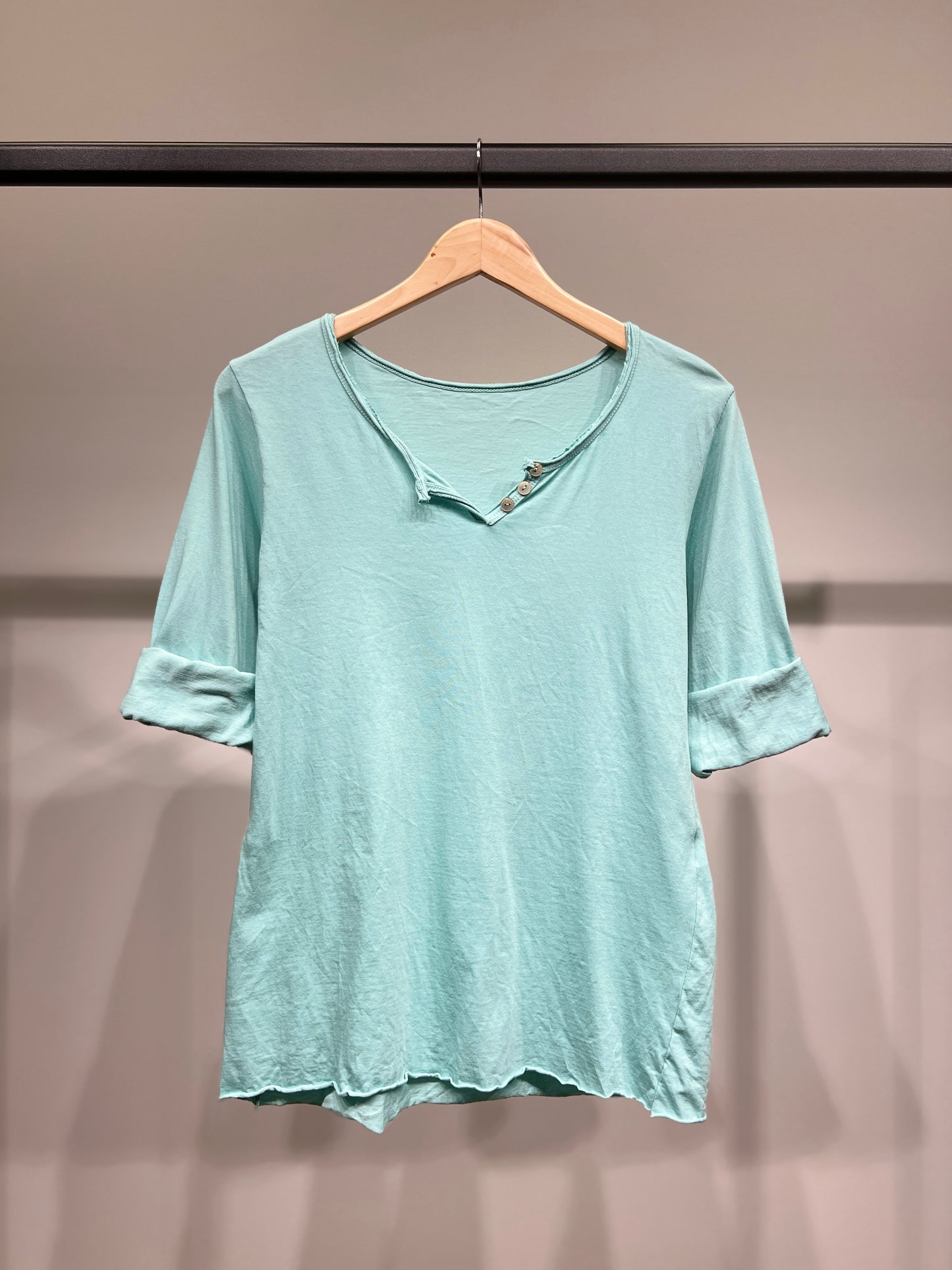 T-Shirt Léger Simple Col Henley Manches Longues 100% Coton