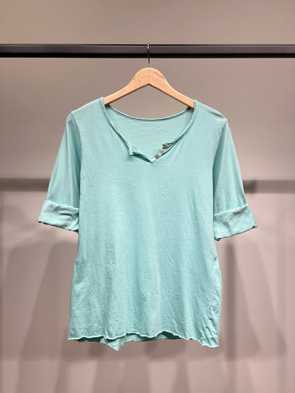 T-Shirt Léger Simple Col Henley Manches Longues 100% Coton