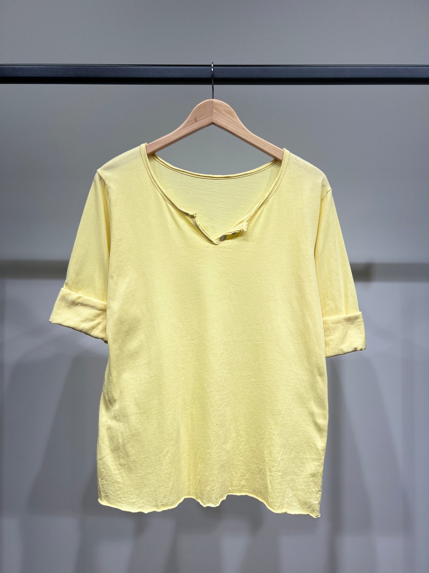 T-Shirt Léger Simple Col Henley Manches Longues 100% Coton