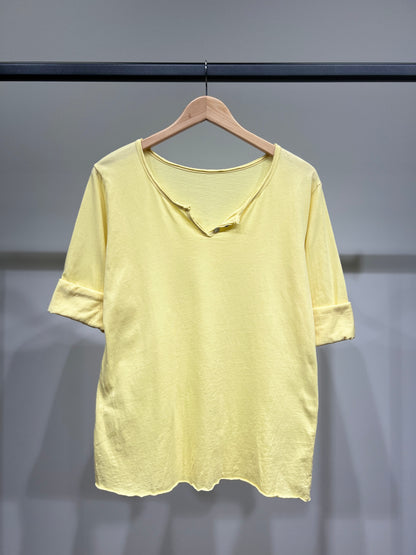 T-Shirt Léger Simple Col Henley Manches Longues 100% Coton