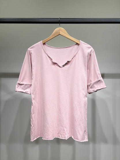 T-Shirt Léger Simple Col Henley Manches Longues 100% Coton