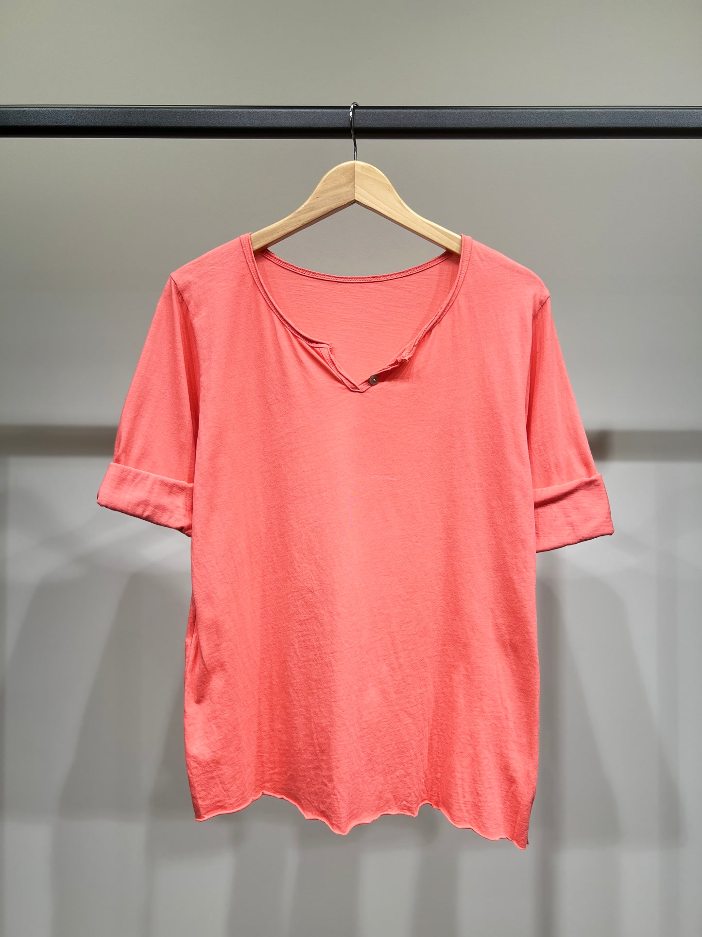 T-Shirt Léger Simple Col Henley Manches Longues 100% Coton