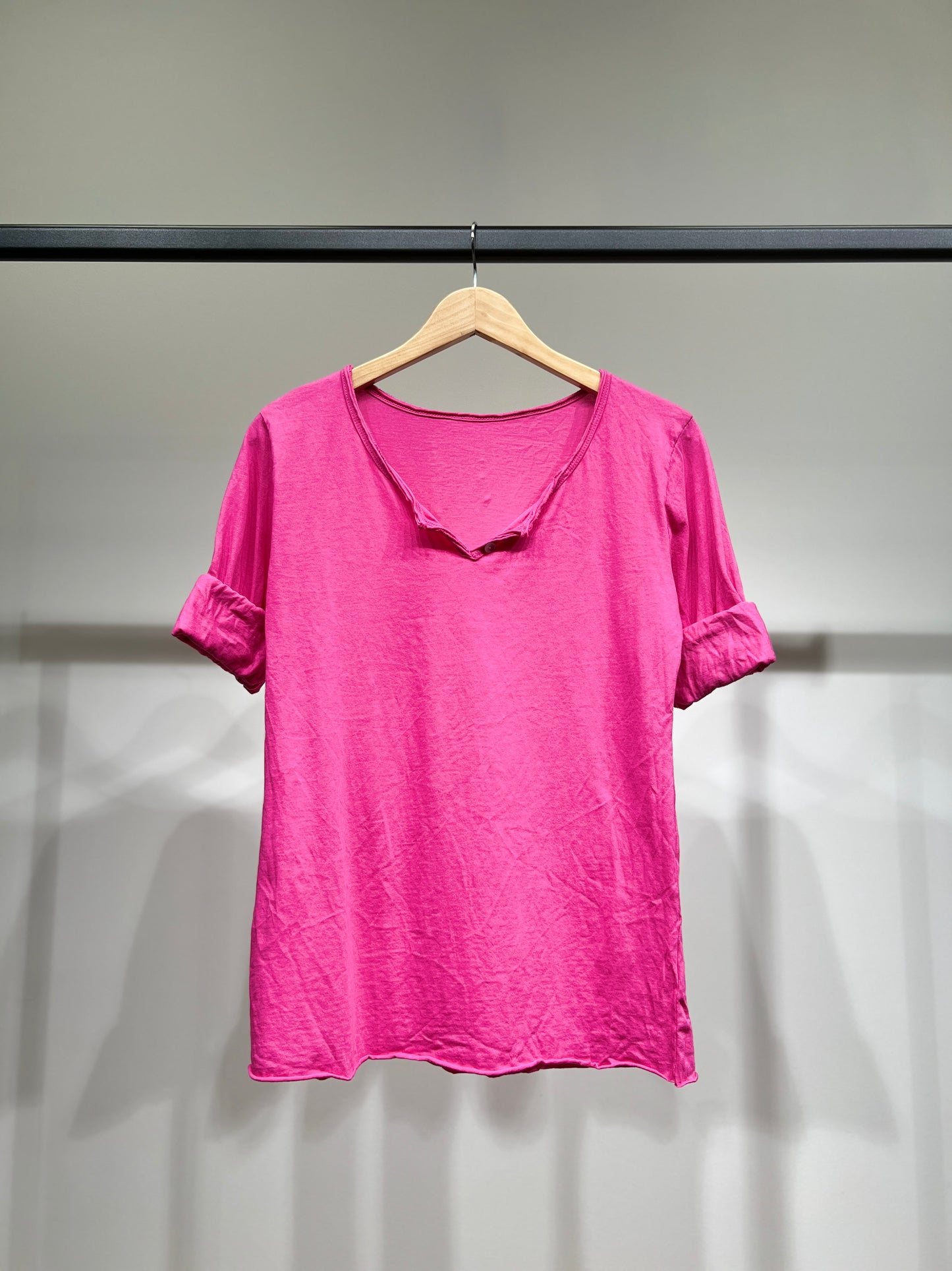 T-Shirt Léger Simple Col Henley Manches Longues 100% Coton