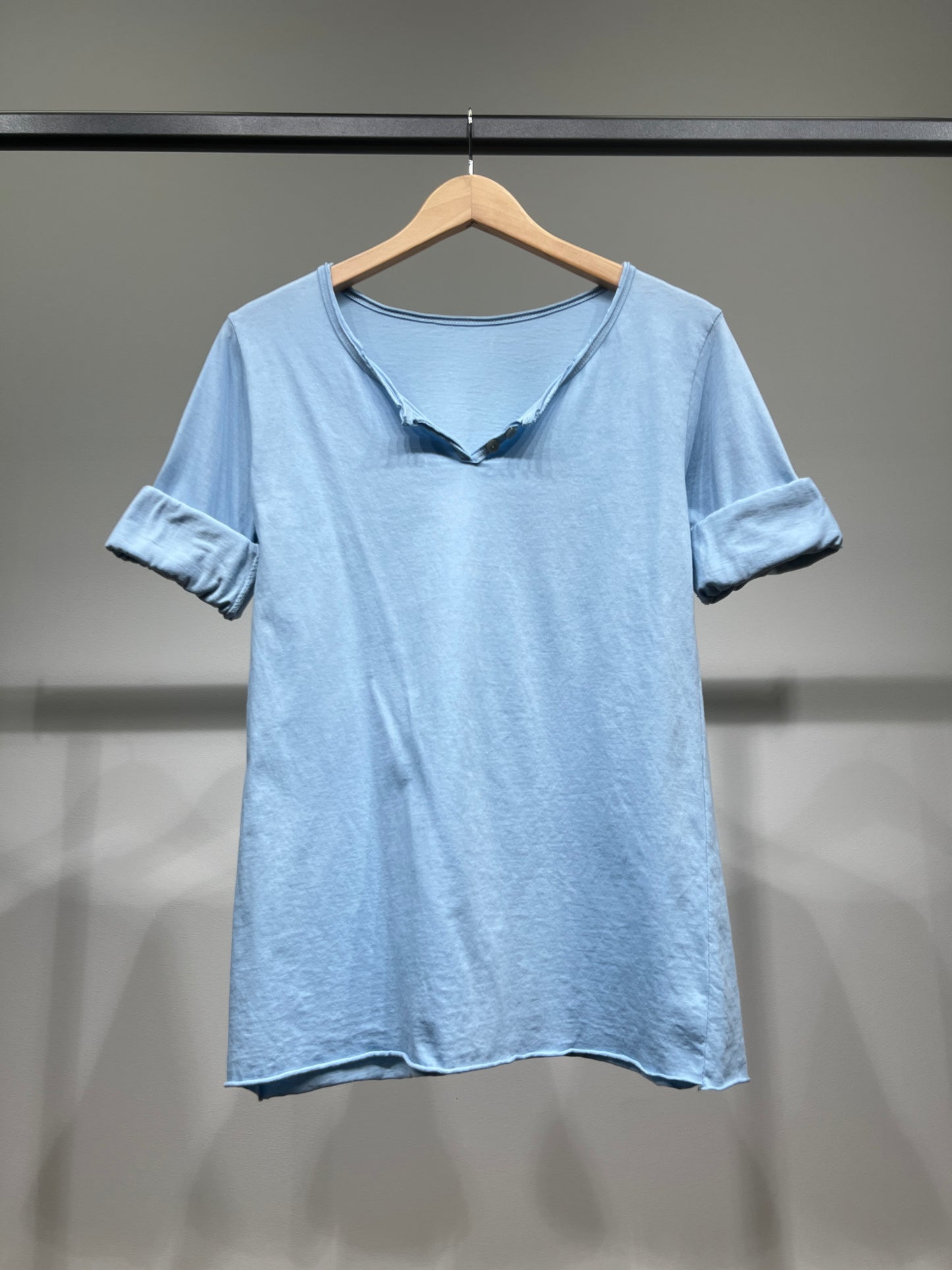 T-Shirt Léger Simple Col Henley Manches Longues 100% Coton