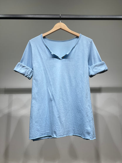 T-Shirt Léger Simple Col Henley Manches Longues 100% Coton