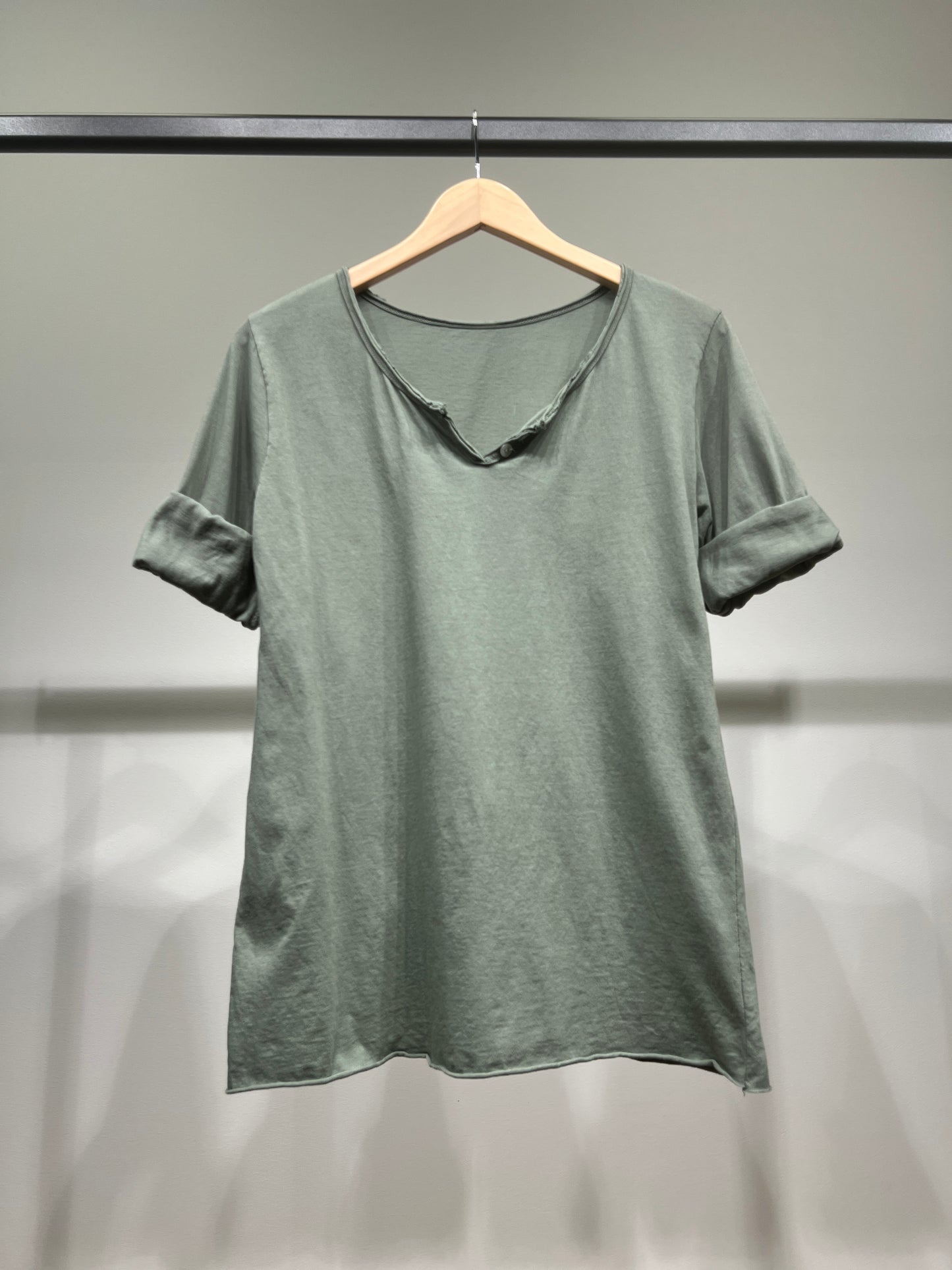 T-Shirt Léger Simple Col Henley Manches Longues 100% Coton