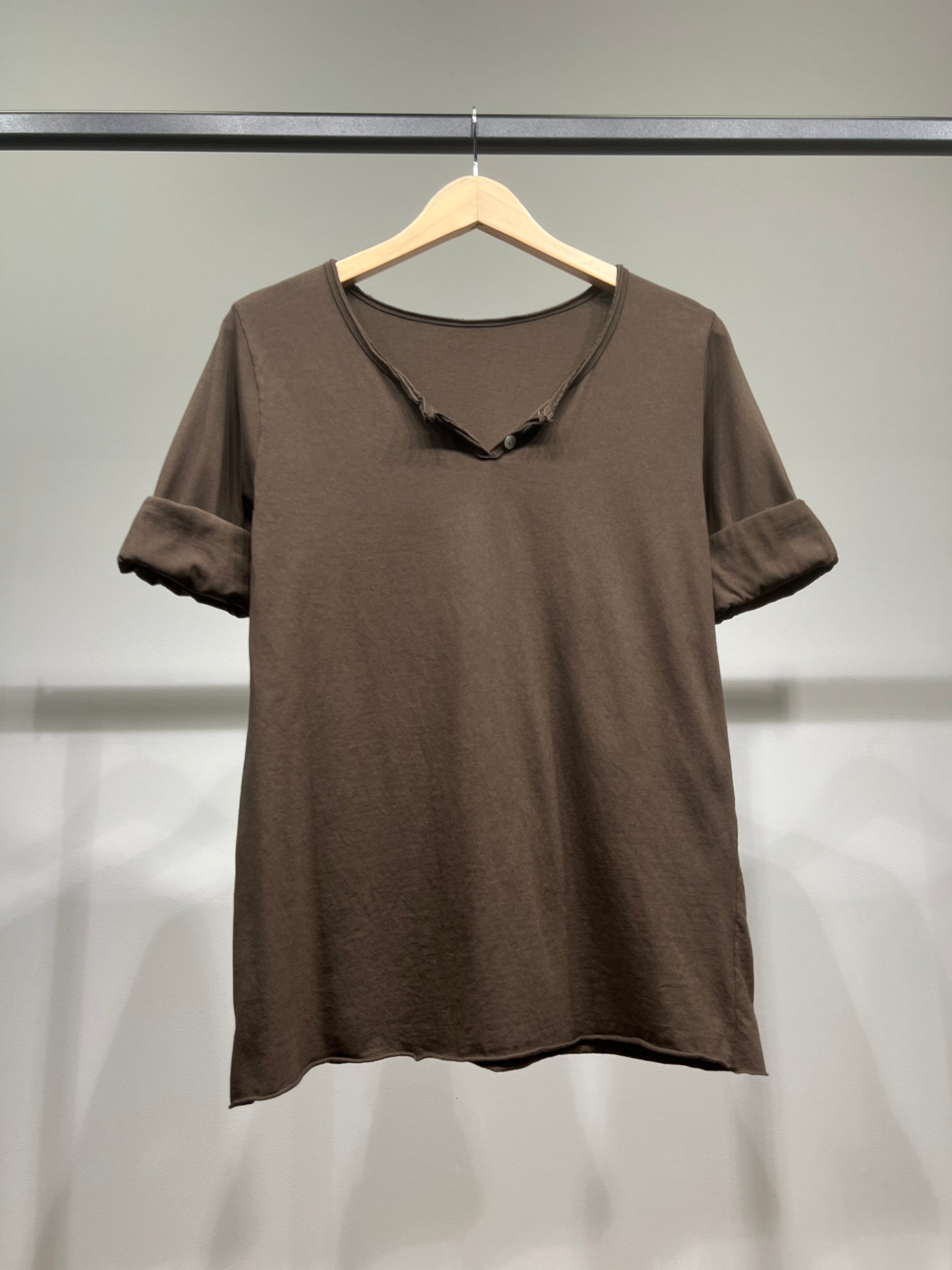 T-Shirt Léger Simple Col Henley Manches Longues 100% Coton