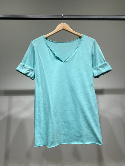 T-Shirt Léger Simple Col Henley Manches Longues 100% Coton
