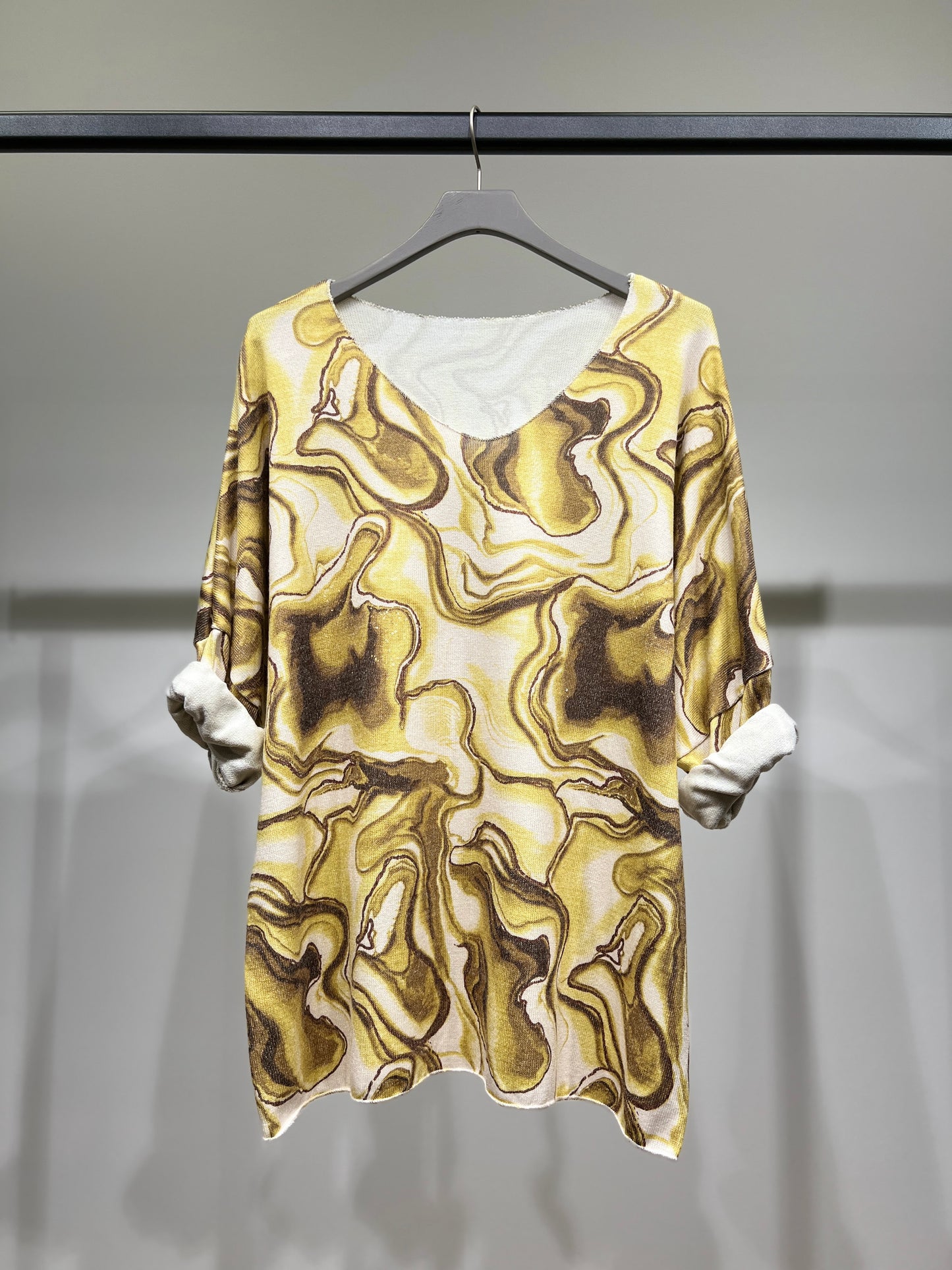 T-Shirt Maille Fine Manche Longue Col Rond Motif Marbre