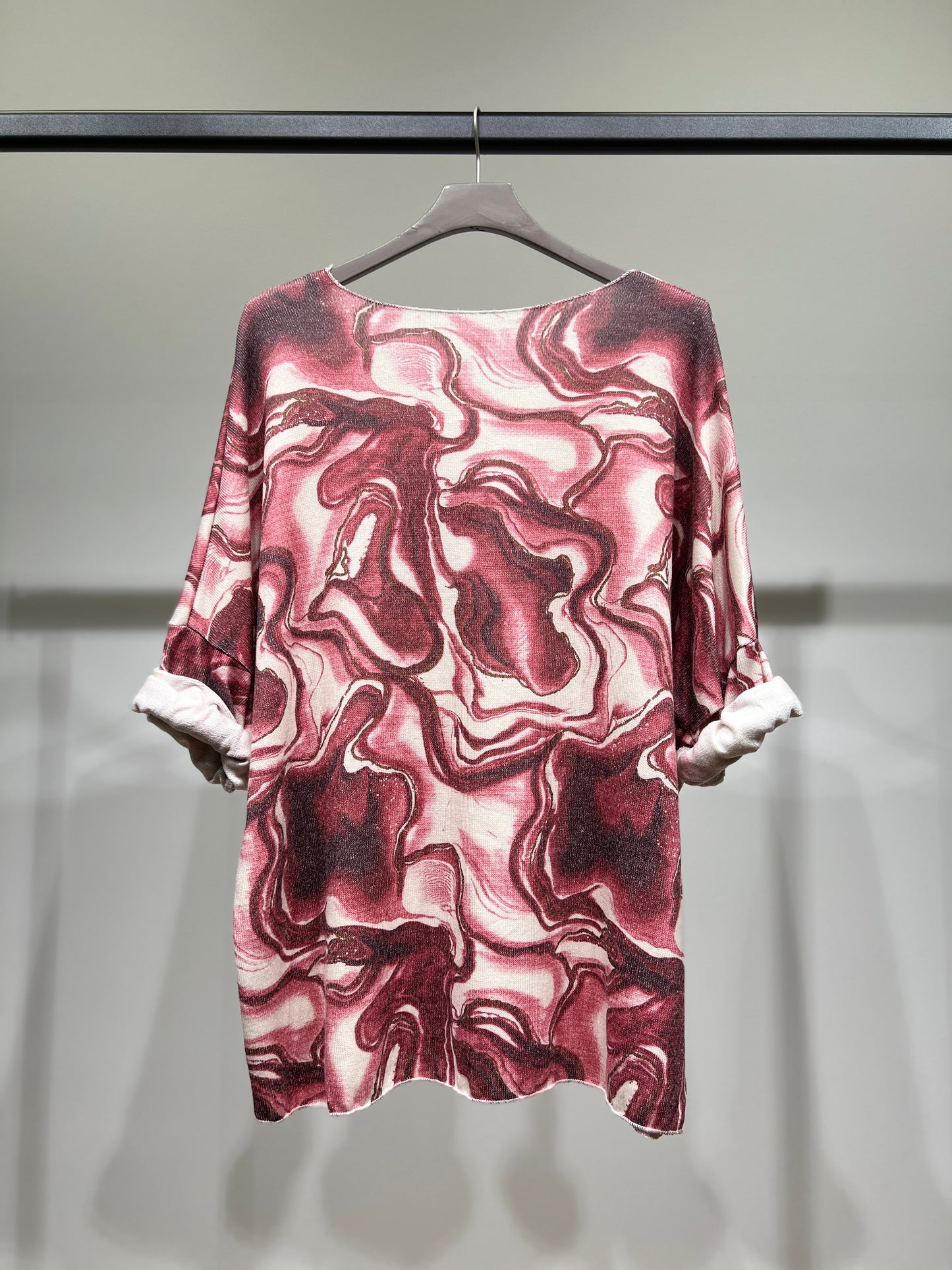 T-Shirt Maille Fine Manche Longue Col Rond Motif Marbre