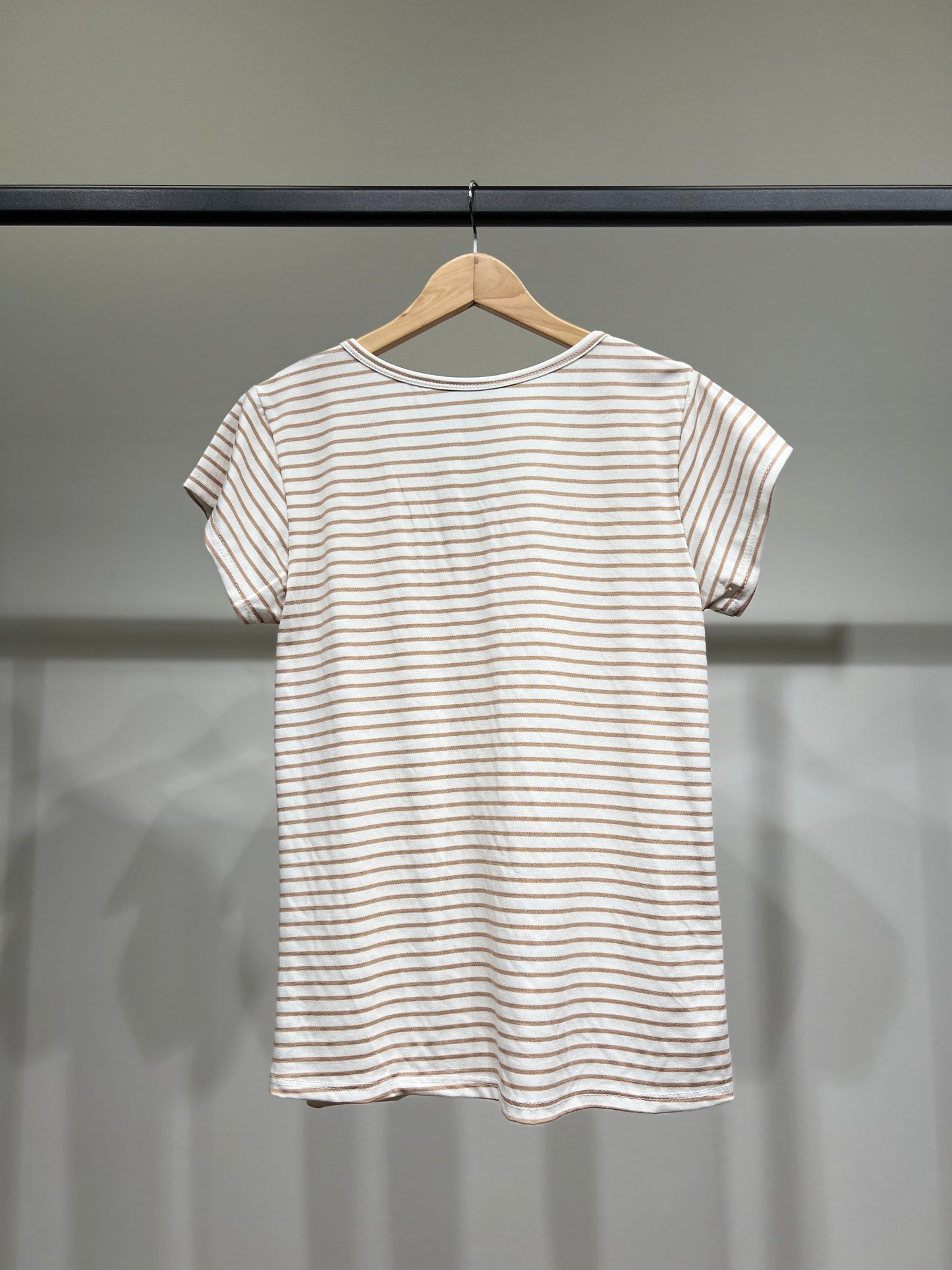 T-Shirt Rayé Marinière Manche Courte Col Henley 85% Viscose