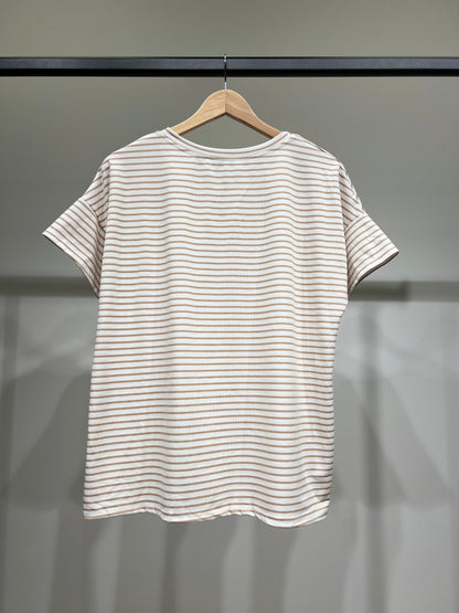 T-Shirt Rayé Marinière Manche Courte Col Rond 85% Viscose