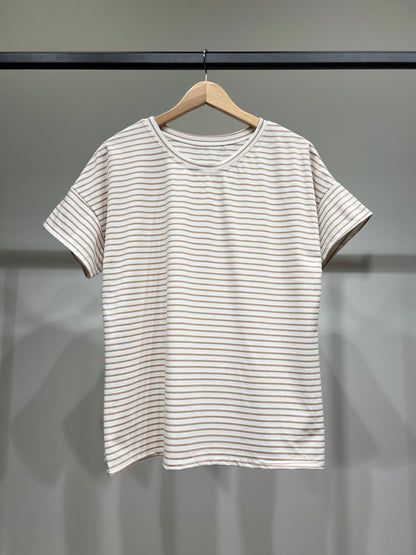 T-Shirt Rayé Marinière Manche Courte Col Rond 85% Viscose