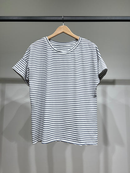 T-Shirt Rayé Marinière Manche Courte Col Rond 85% Viscose