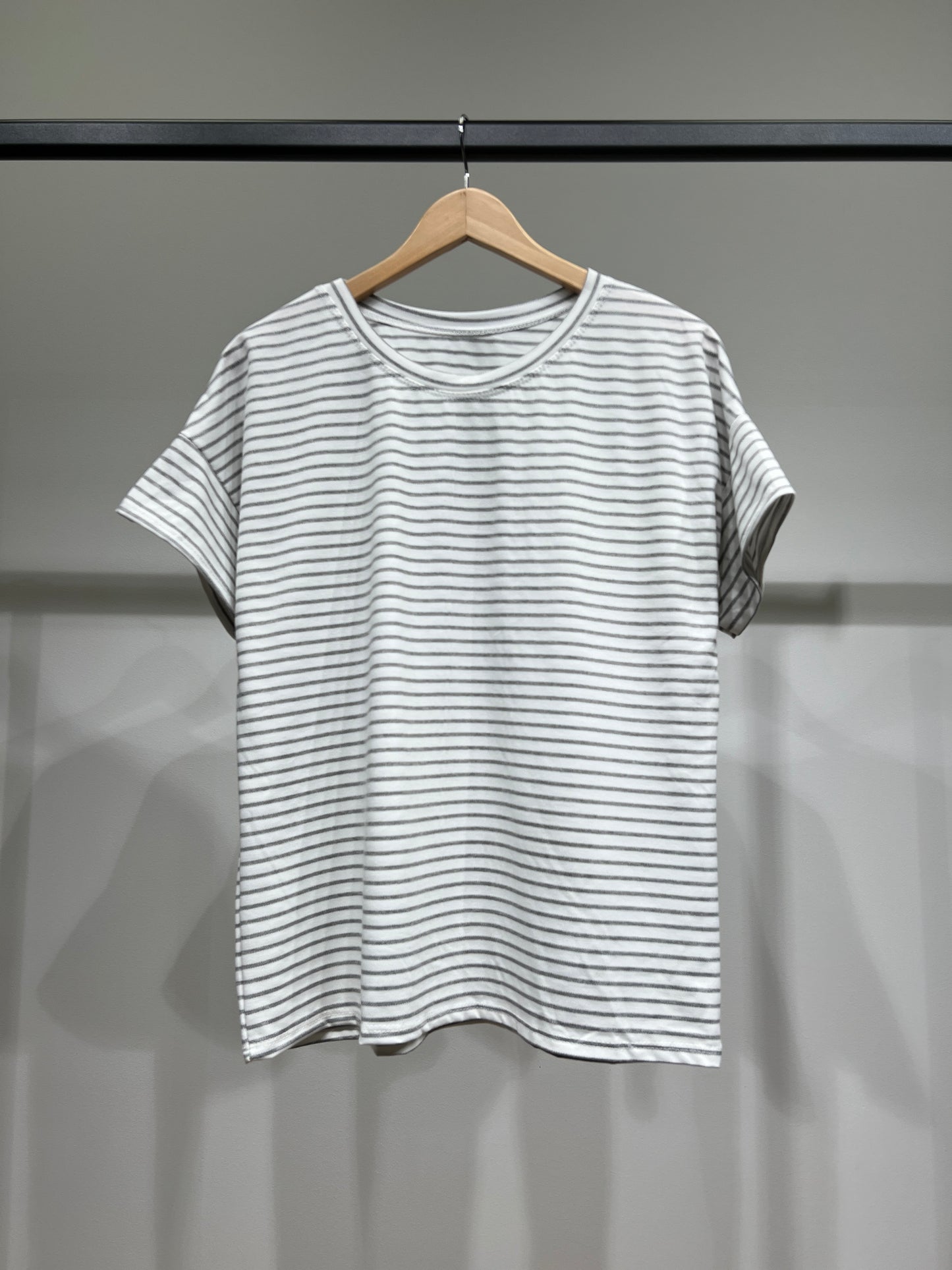 T-Shirt Rayé Marinière Manche Courte Col Rond 85% Viscose