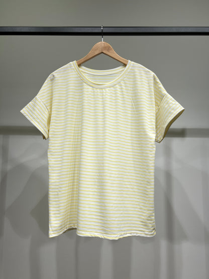 T-Shirt Rayé Marinière Manche Courte Col Rond 85% Viscose