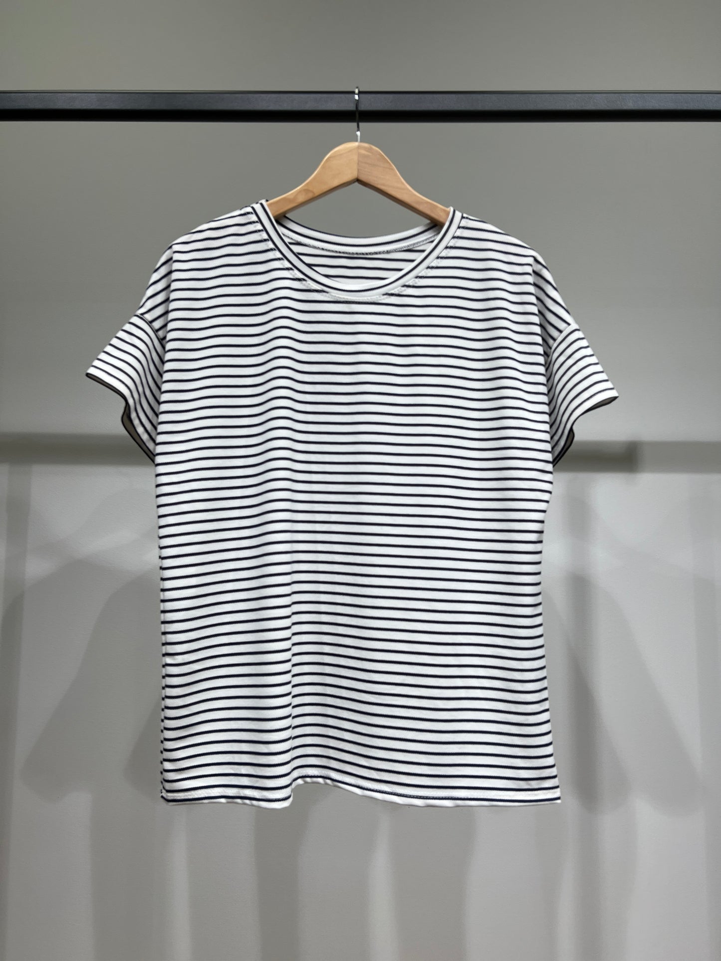 T-Shirt Rayé Marinière Manche Courte Col Rond 85% Viscose