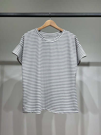 T-Shirt Rayé Marinière Manche Courte Col Rond 85% Viscose
