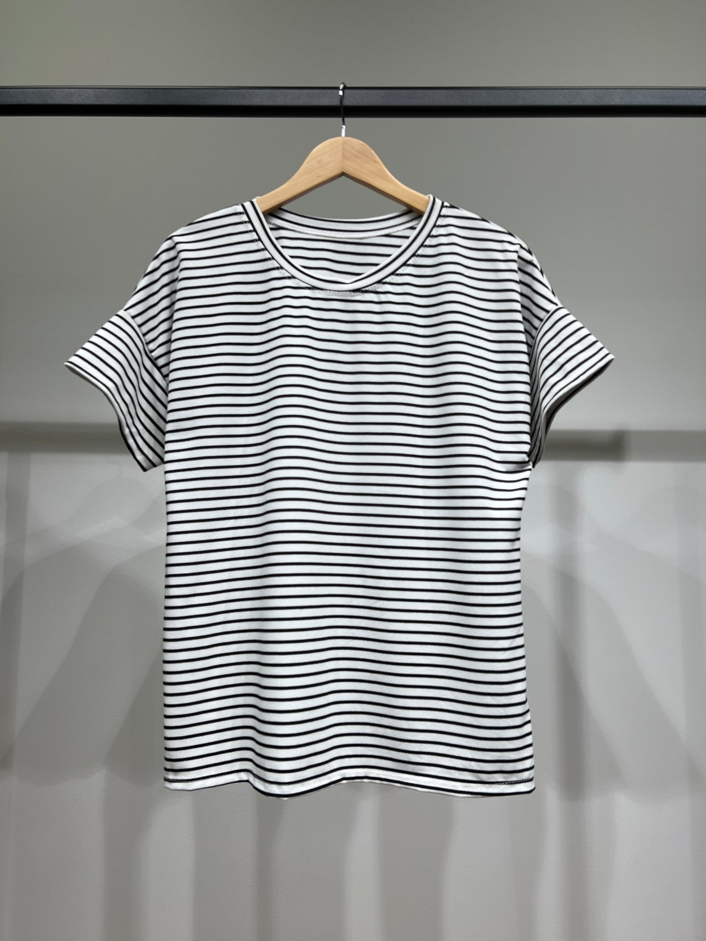 T-Shirt Rayé Marinière Manche Courte Col Rond 85% Viscose