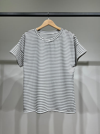 T-Shirt Rayé Marinière Manche Courte Col Rond 85% Viscose