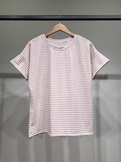 T-Shirt Rayé Marinière Manche Courte Col Rond 85% Viscose