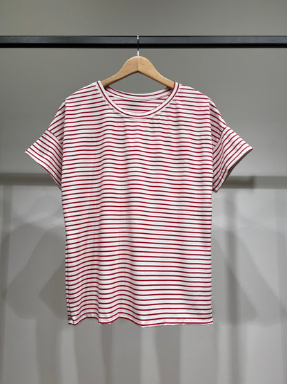 T-Shirt Rayé Marinière Manche Courte Col Rond 85% Viscose