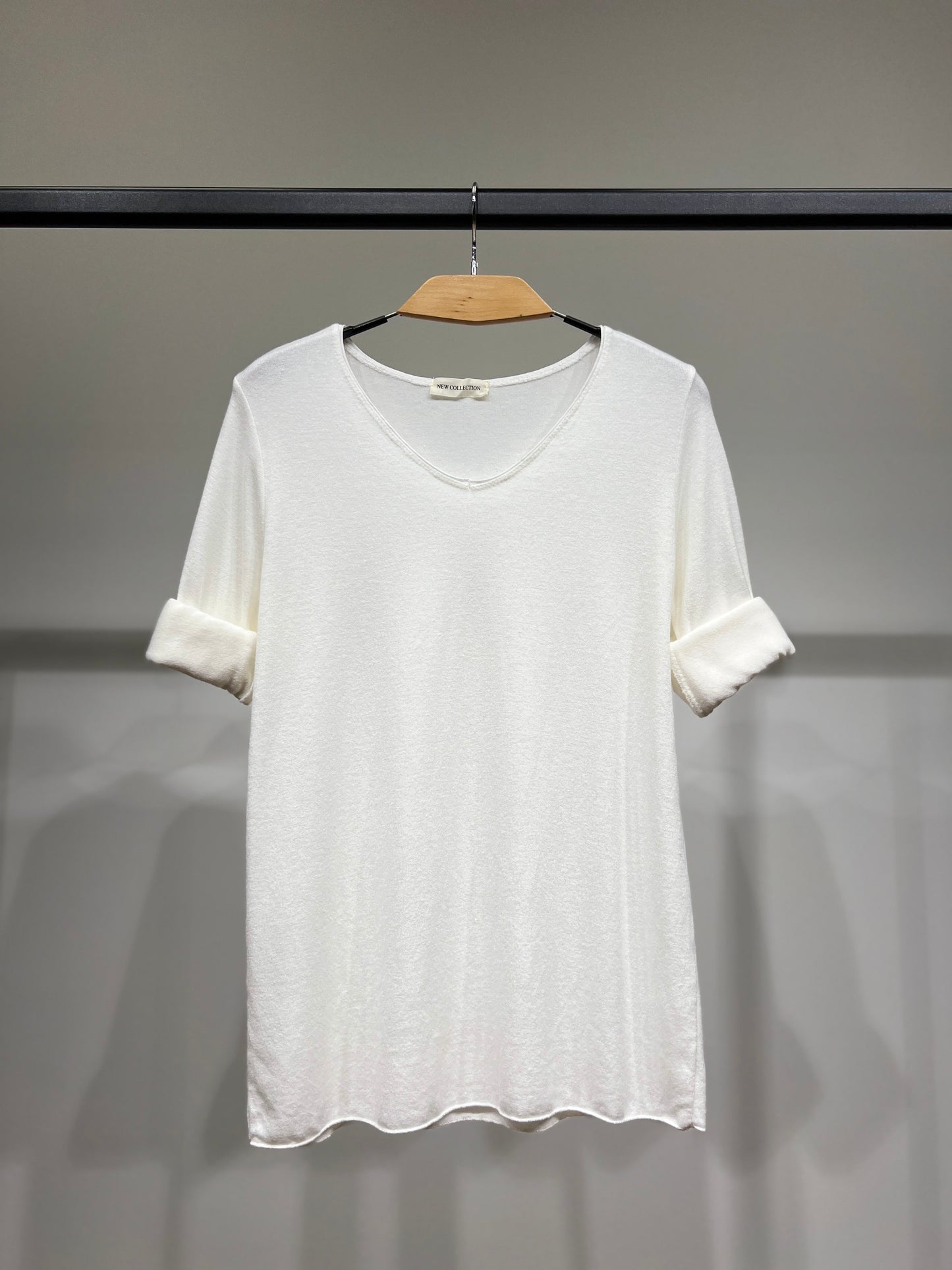 T-Shirt Confort Manche Longue Col V 30% Laine 30% Angora