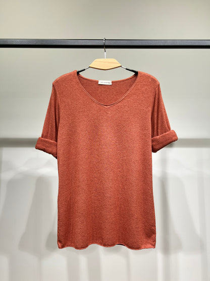 T-Shirt Confort Manche Longue Col V 30% Laine 30% Angora