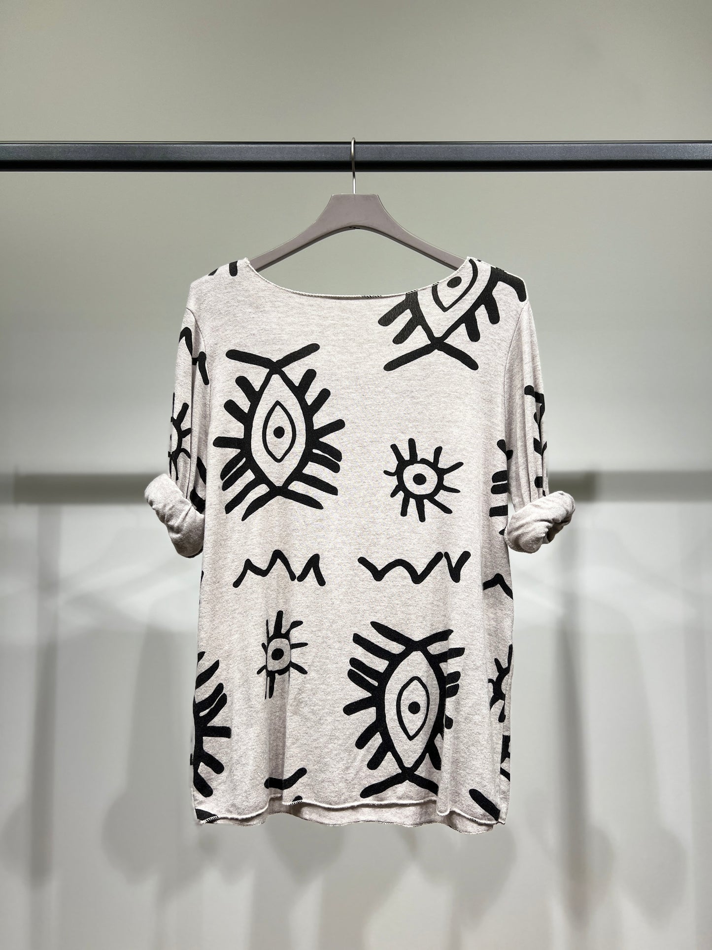 T-Shirt Manche Longue Col Rond à Motif Ethnique