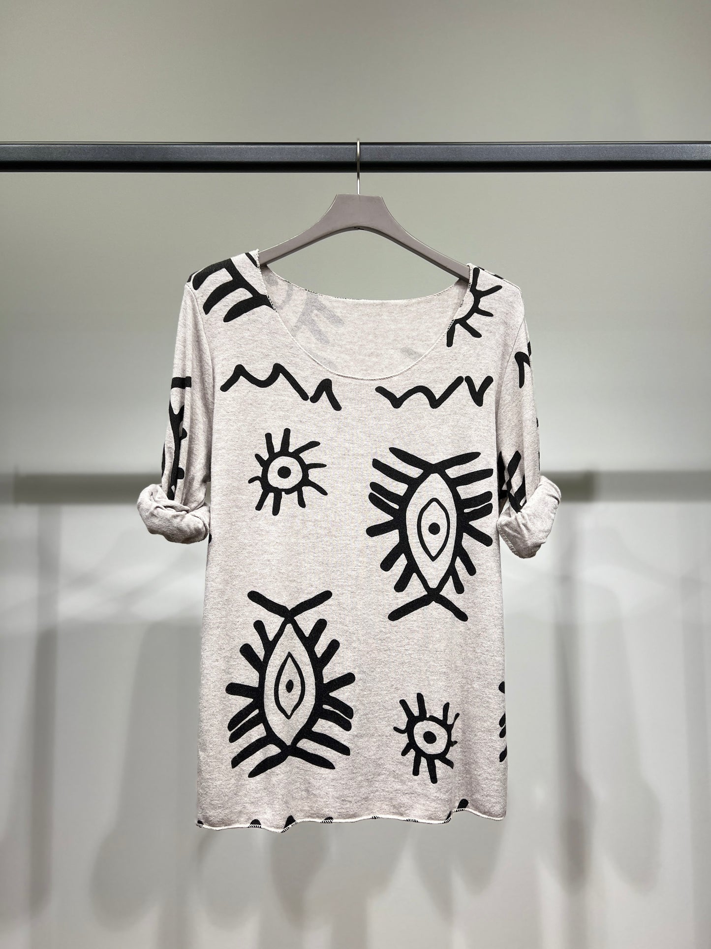 T-Shirt Manche Longue Col Rond à Motif Ethnique
