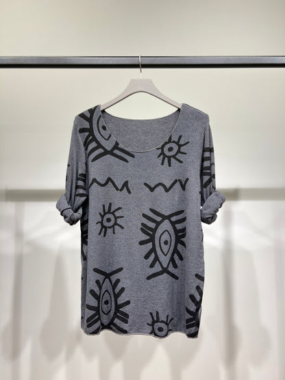 T-Shirt Manche Longue Col Rond à Motif Ethnique