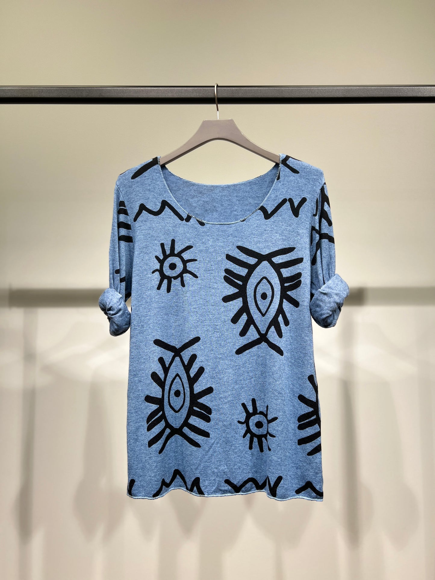 T-Shirt Manche Longue Col Rond à Motif Ethnique