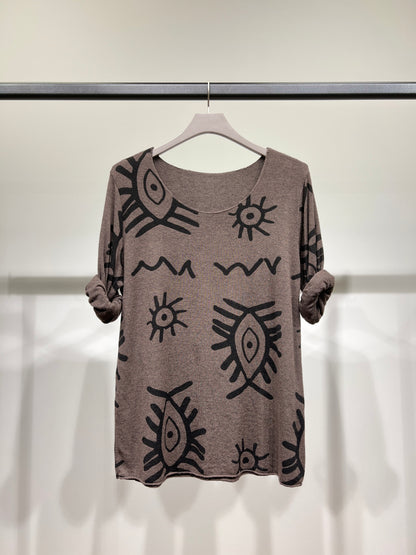 T-Shirt Manche Longue Col Rond à Motif Ethnique