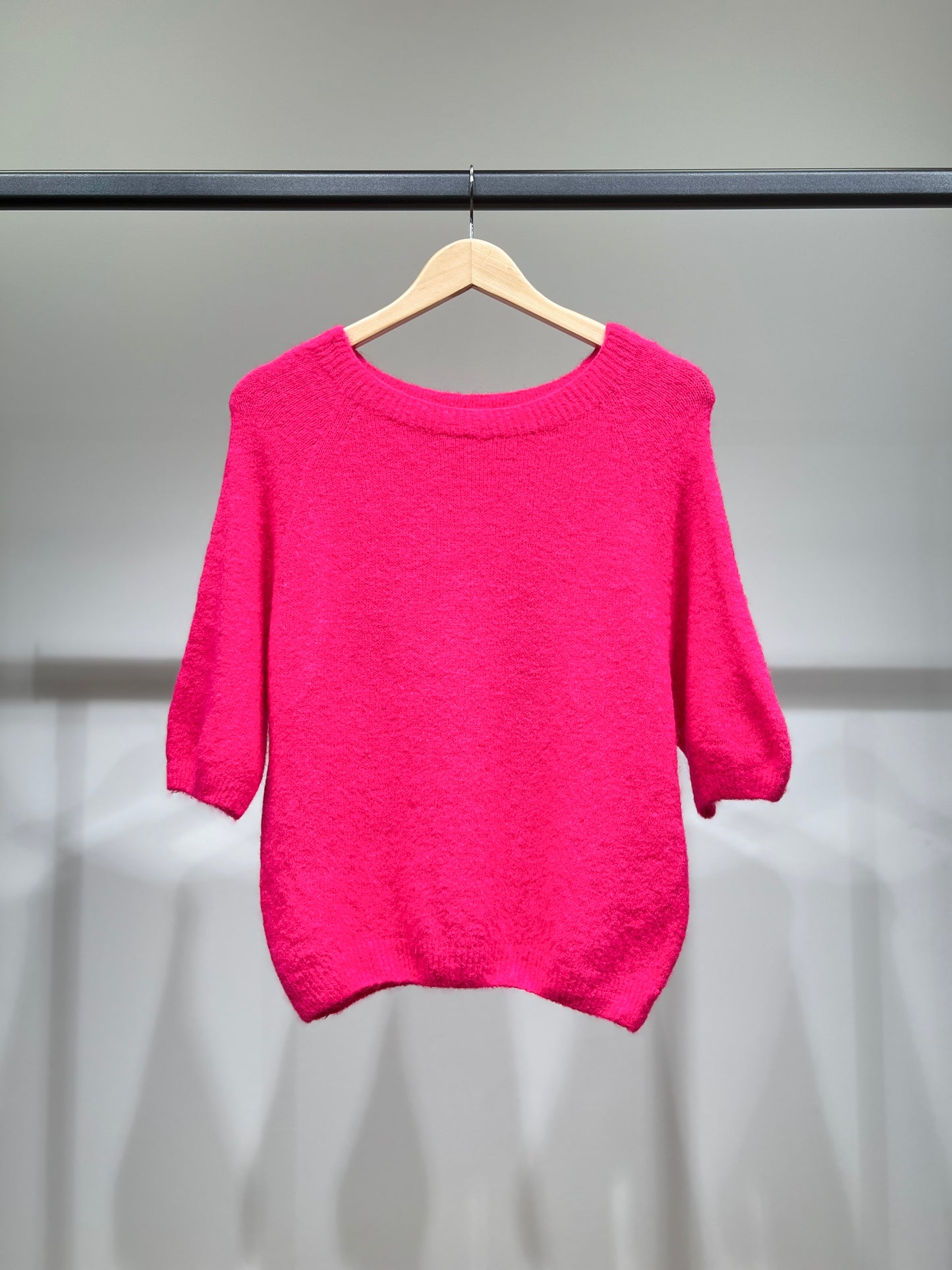 Pull Maille Bords-Côtelé Manche 3/4 Raglan 30% Baby Alpaca