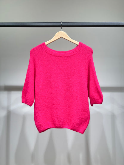 Pull Maille Bords-Côtelé Manche 3/4 Raglan 30% Baby Alpaca