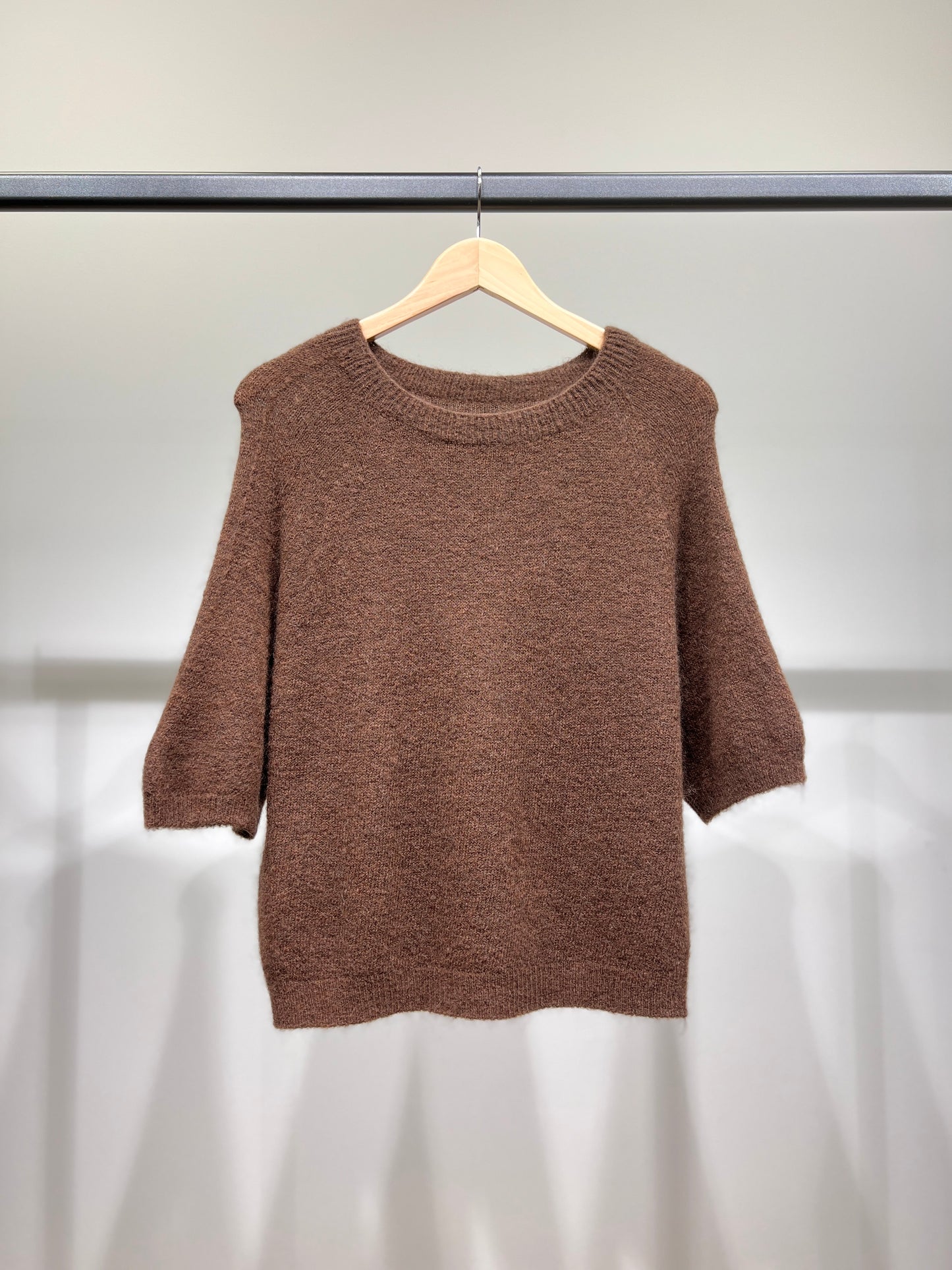 Pull Maille Bords-Côtelé Manche 3/4 Raglan 30% Baby Alpaca
