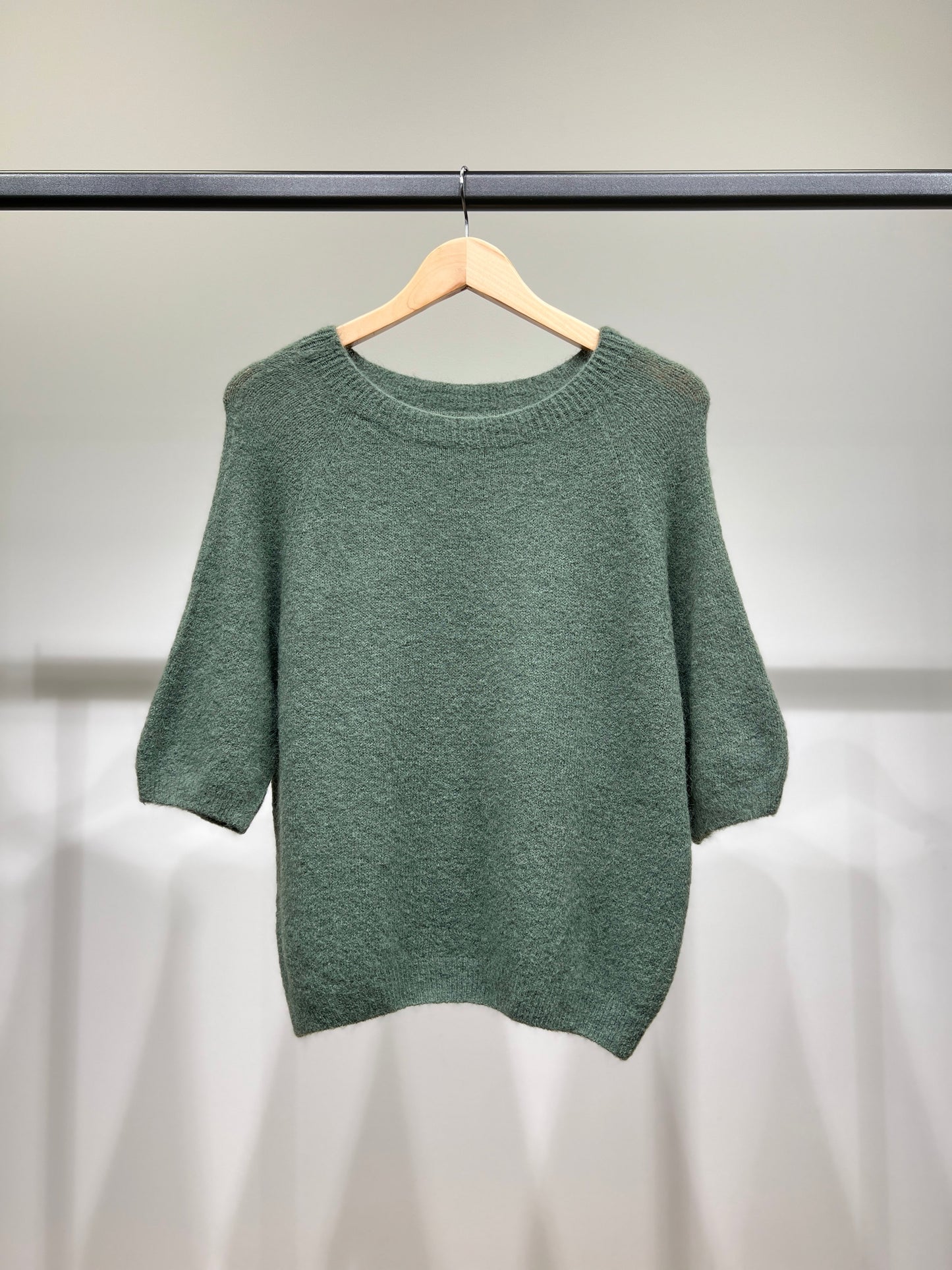 Pull Maille Bords-Côtelé Manche 3/4 Raglan 30% Baby Alpaca