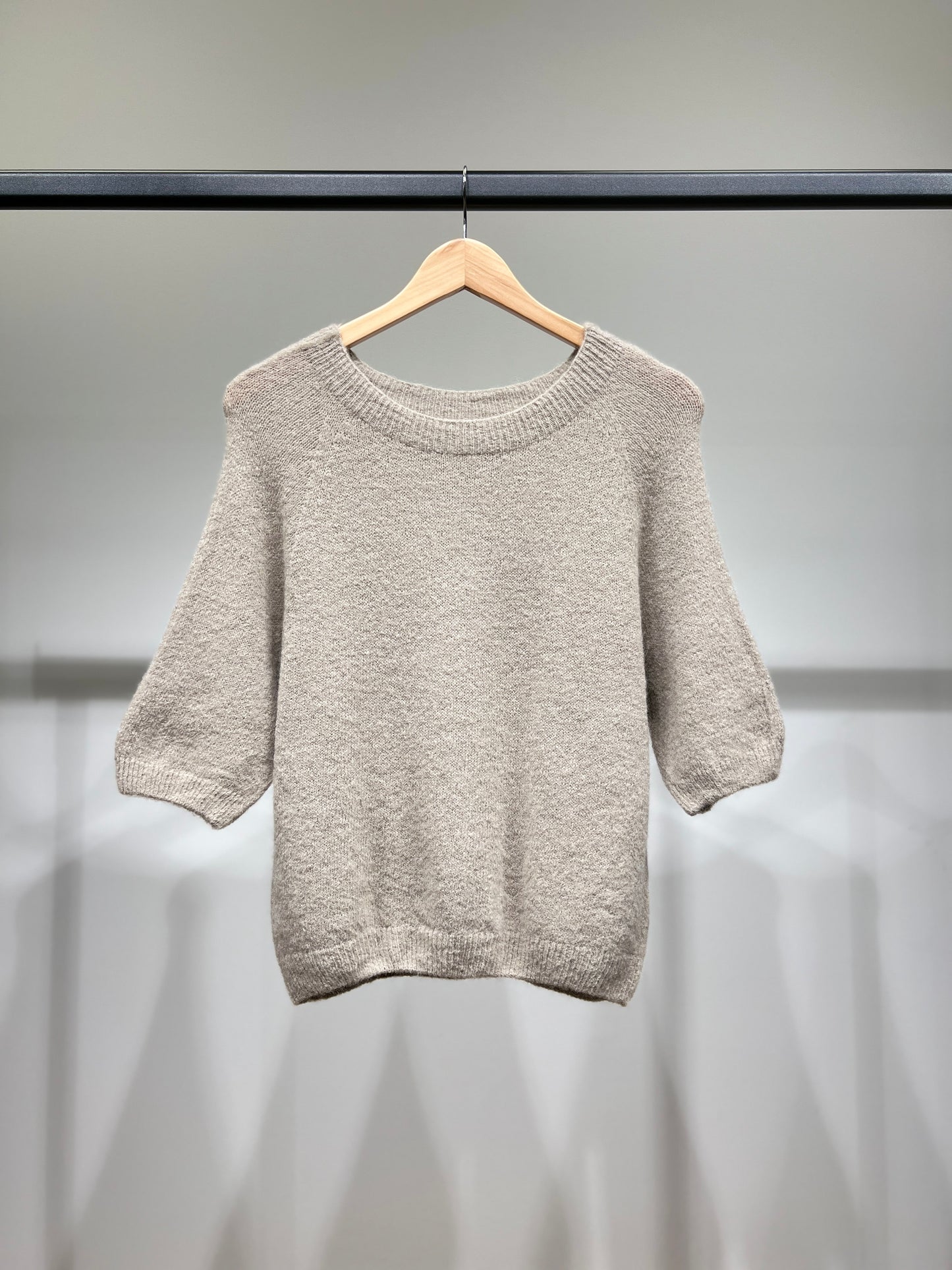 Pull Maille Bords-Côtelé Manche 3/4 Raglan 30% Baby Alpaca
