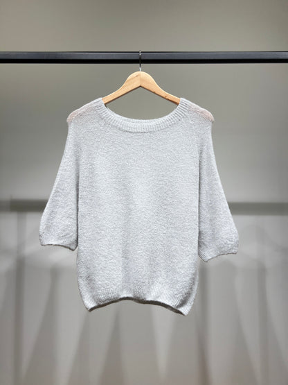 Pull Maille Bords-Côtelé Manche 3/4 Raglan 30% Baby Alpaca