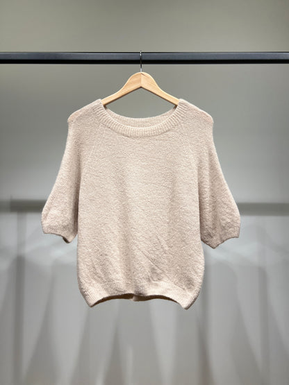 Pull Maille Bords-Côtelé Manche 3/4 Raglan 30% Baby Alpaca