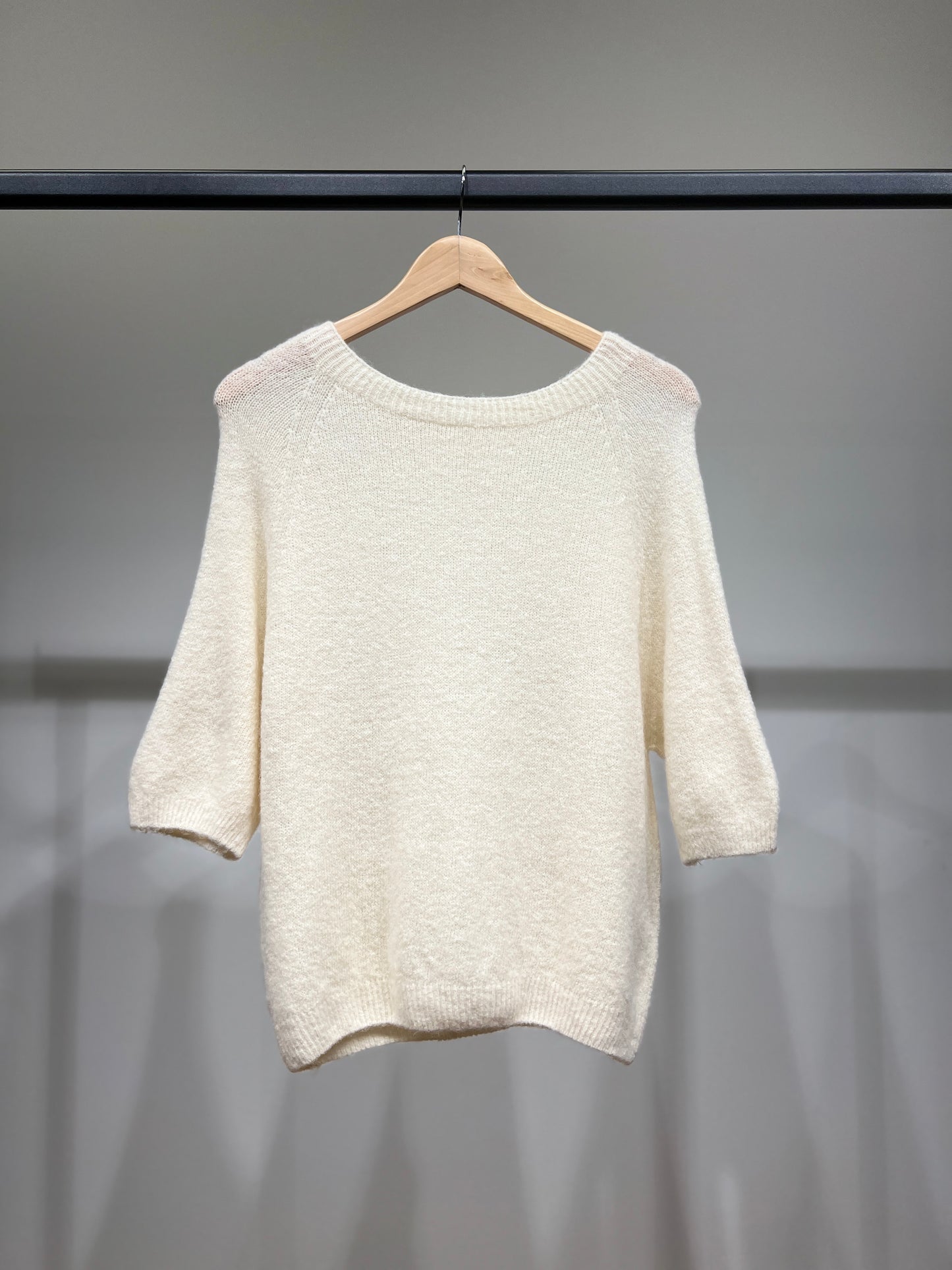 Pull Maille Bords-Côtelé Manche 3/4 Raglan 30% Baby Alpaca