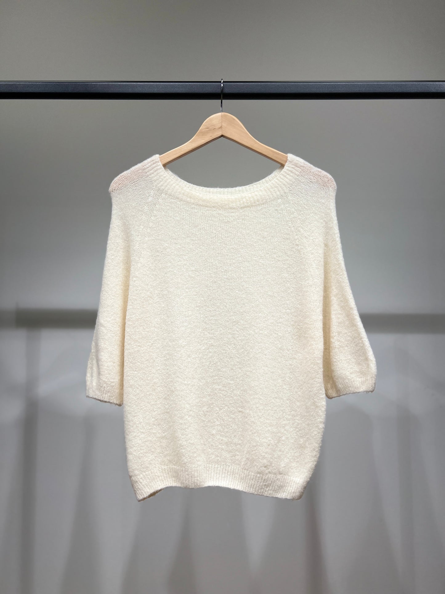 Pull Maille Bords-Côtelé Manche 3/4 Raglan 30% Baby Alpaca