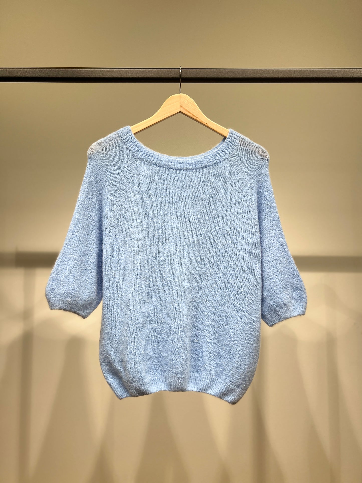 Pull Maille Bords-Côtelé Manche 3/4 Raglan 30% Baby Alpaca