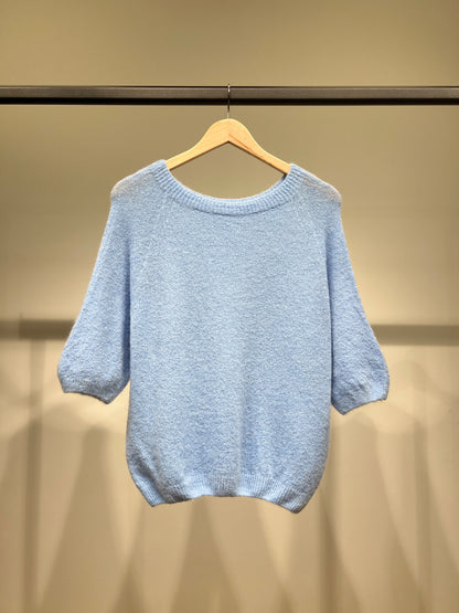 Pull Maille Bords-Côtelé Manche 3/4 Raglan 30% Baby Alpaca