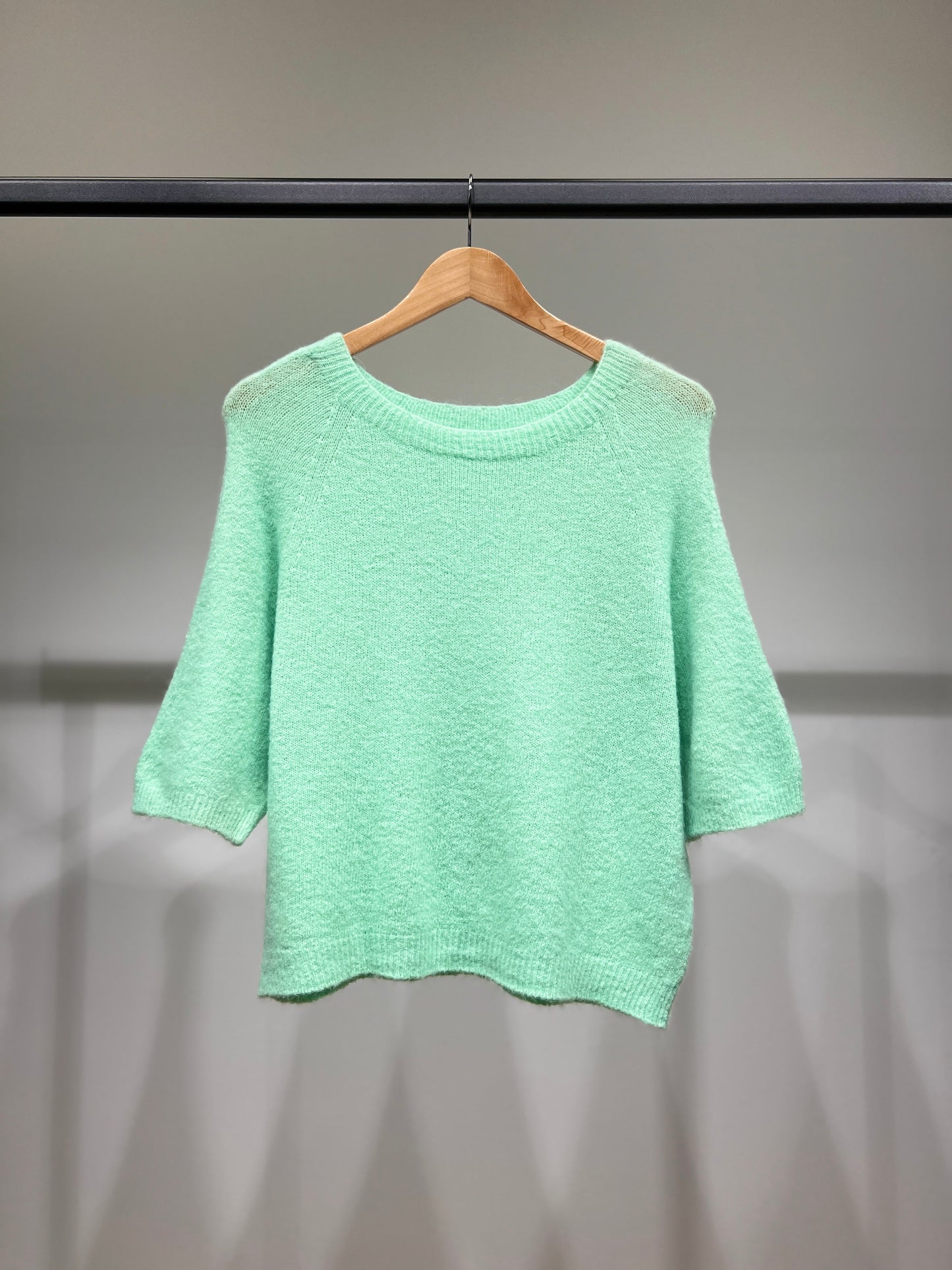 Pull Maille Bords-Côtelé Manche 3/4 Raglan 30% Baby Alpaca