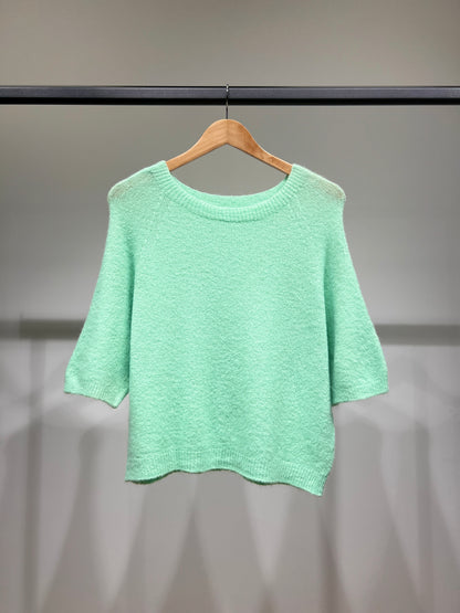 Pull Maille Bords-Côtelé Manche 3/4 Raglan 30% Baby Alpaca