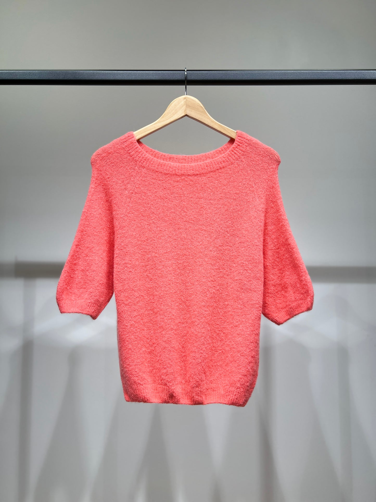 Pull Maille Bords-Côtelé Manche 3/4 Raglan 30% Baby Alpaca