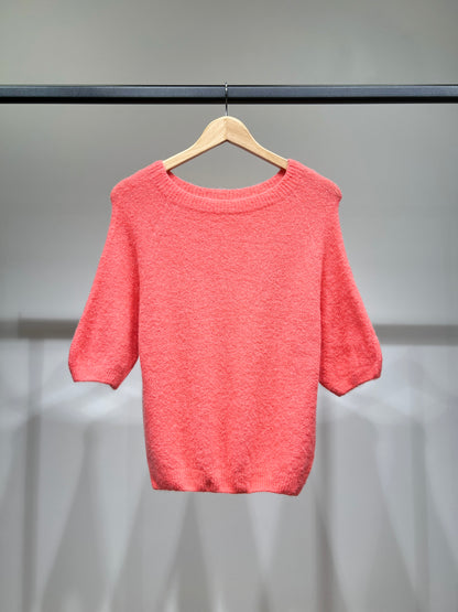 Pull Maille Bords-Côtelé Manche 3/4 Raglan 30% Baby Alpaca