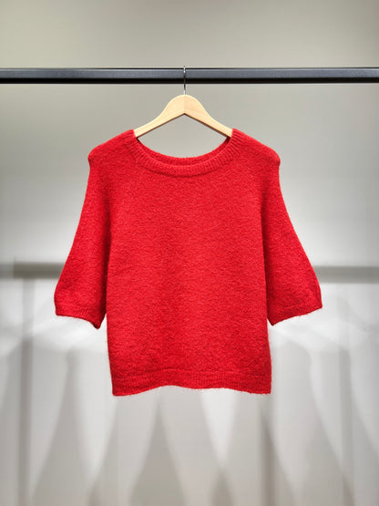 Pull Maille Bords-Côtelé Manche 3/4 Raglan 30% Baby Alpaca