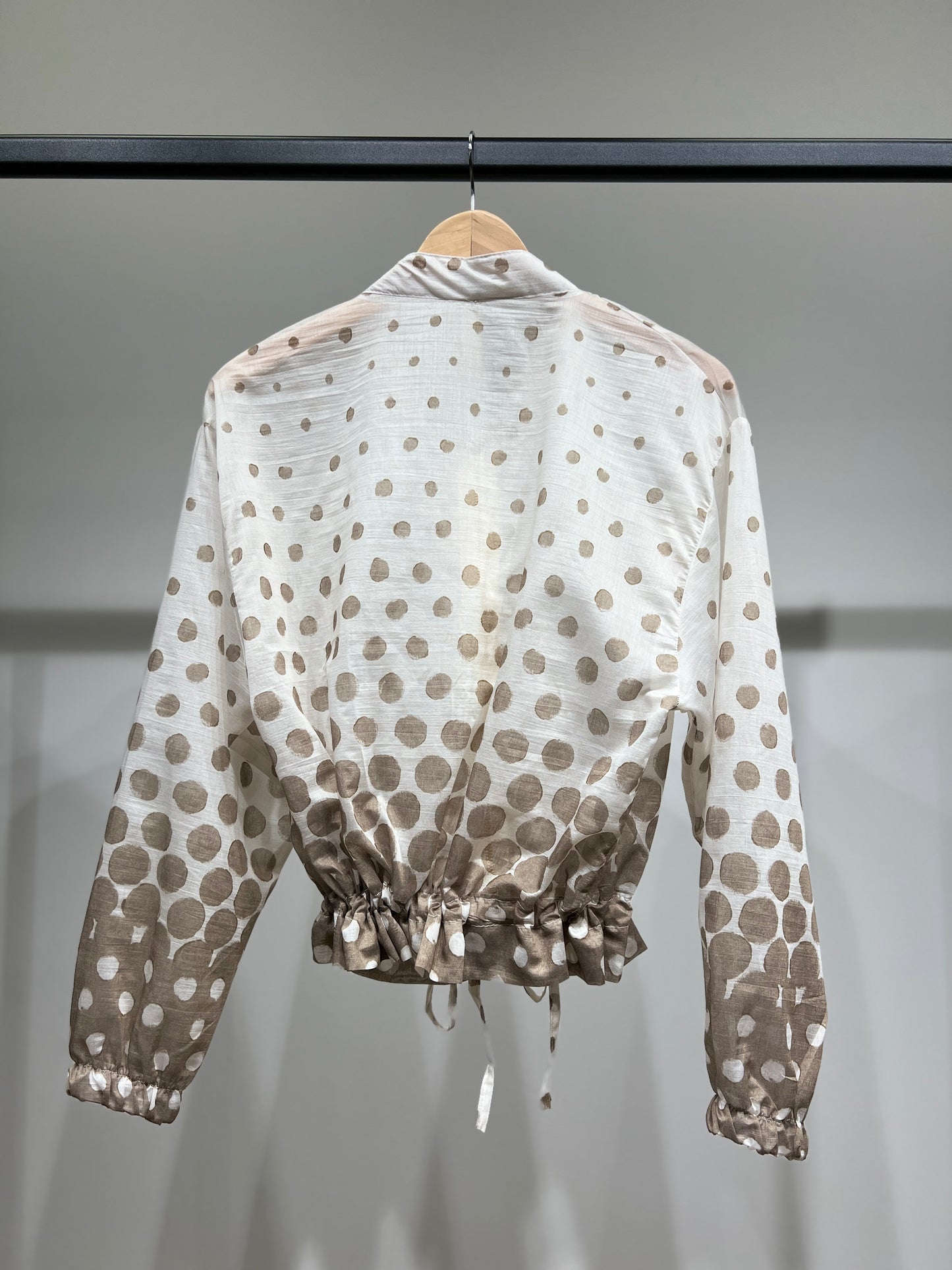 Blouson Léger Zippé à Cordon Poignet Élastique & Motif Pois